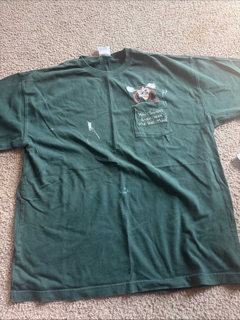 B73 Vintage 1999 Warner Bros Tasmanian Devil SS Pocket Tee, Men’s’ Large; Paint
